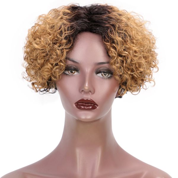 

wig women's short curl changing color small fashion head headgear s, Black