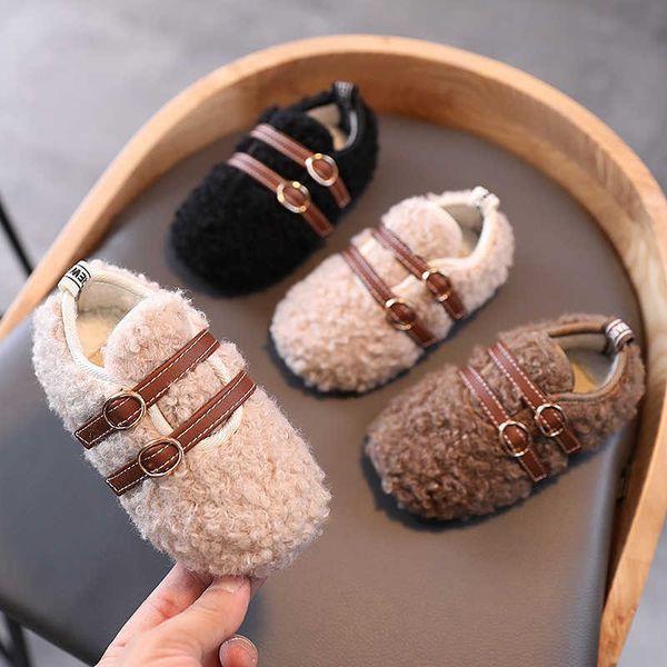 

2020 new for autumn and winter small toddler solid color soft fluffy shoes girls cute warm shoes for baby bread casual shoe x0703, Black;red