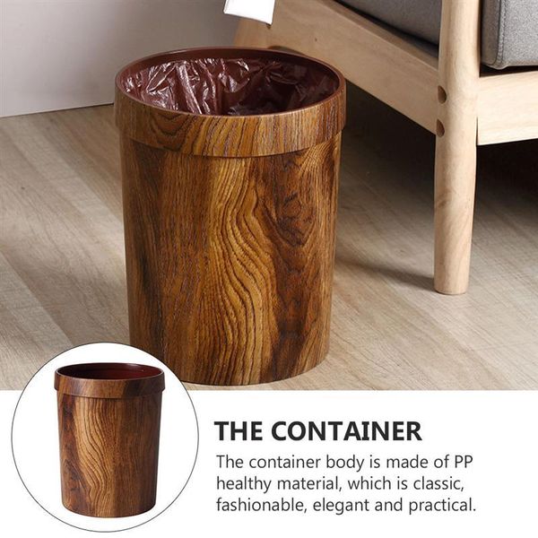 

1pc woodgraining container vintage trash can imitated solid wood waste bins