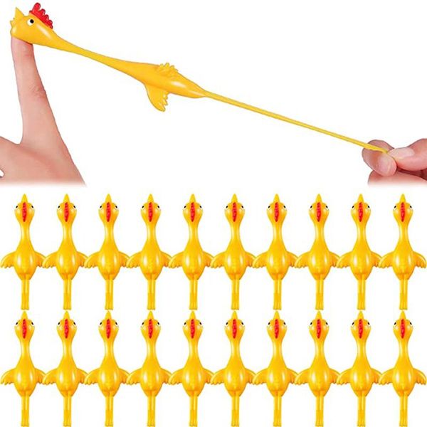 

party favor 48 pcs rubber elastic yellow flying chickens hand elasticity, fun christmas and easter gift toys, children's favors