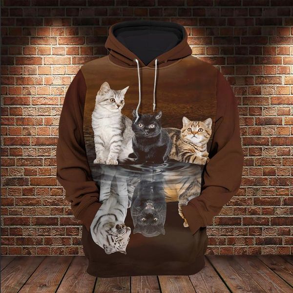 

men's hoodies & sweatshirts 2021 summer style 3d animal caiger print cool funny hoodie fashion, Black