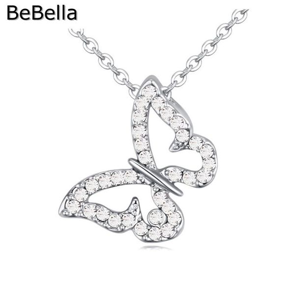 

bebella classic butterfly shape crystal pendant necklace for women made with czech gift necklaces, Silver
