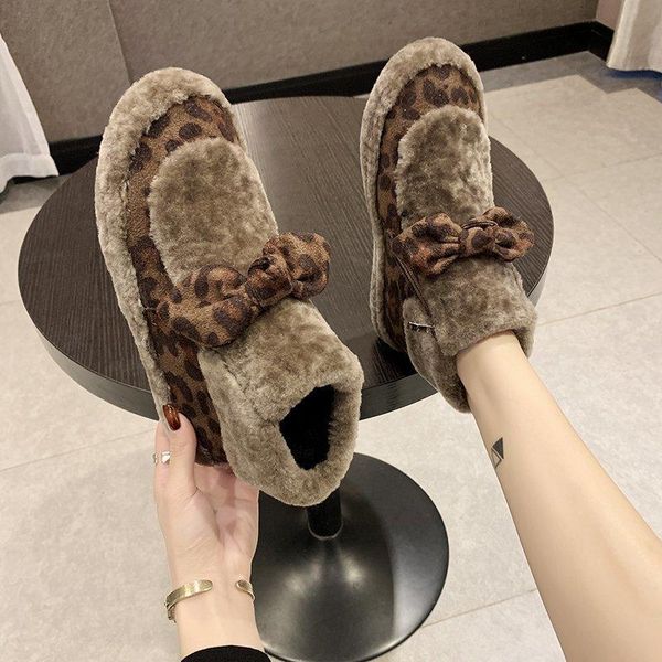 

boots women's shoes winter ankle round toe flat with zippre leopard plus velvet warm ladies botas mujer, Black