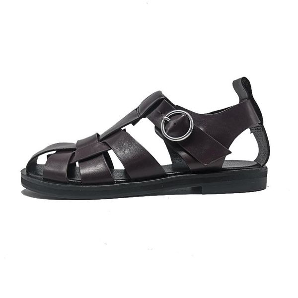 

sandals 2021 women real leather shoes summer buckle strap zar hollow out beach ladies claquette femme footwear, Black