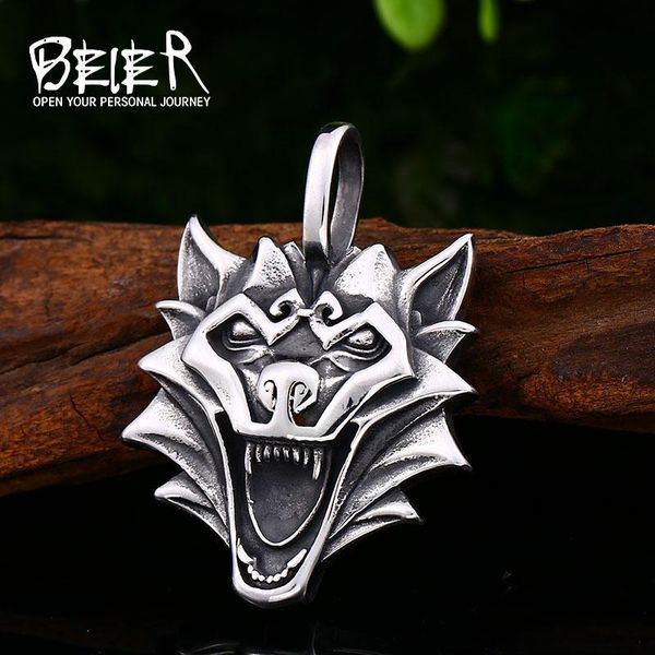 

pendant necklaces beier punk 316l stainless steel design howling wolf necklace viking men celt charm fashion jewelry boys gift bp8-451, Silver