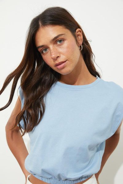 

women's t-shirt trendyol with shoulder pads crop knitted twoss21ts0379, White