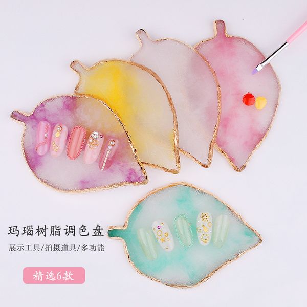 

leaf resin agate piece nail painting color palette tool