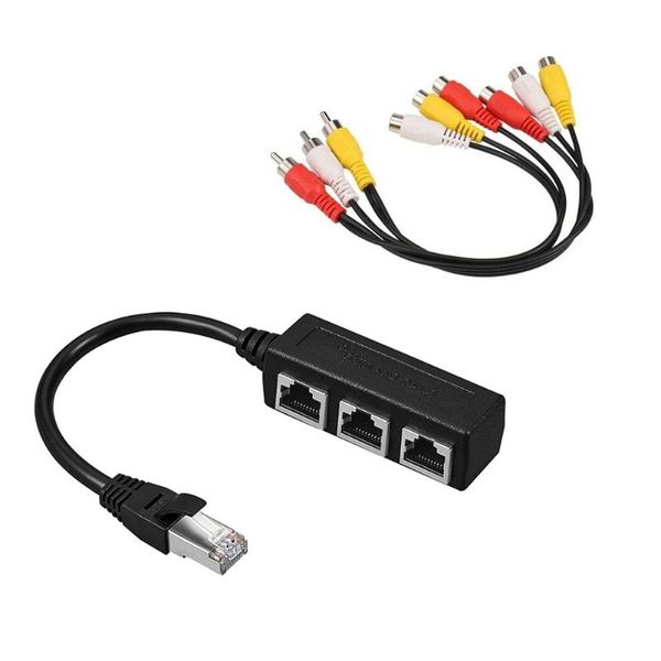 

hubs 1 pcs for 3 rca-compatible male to 6 female tv dvd video adapter & rj45 v3