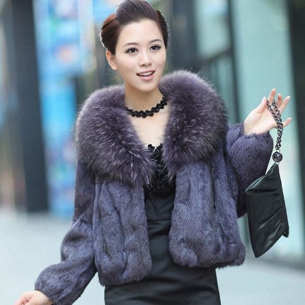 

women's fur & faux 2021 winter real coat with raccoon collar fashion genuine jacket long sleeve warm outwear, Black