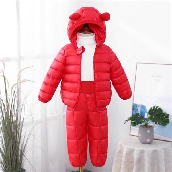 

clothing new children's clothes sets winter girls and boys hooded down jackets coat-pant overalls suit for warm kids clothin 0926, White