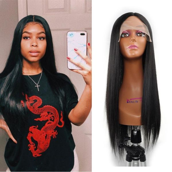 

straight lace front wigs long synthetic t-part for women beautiful heat resistant fiber hair, Black