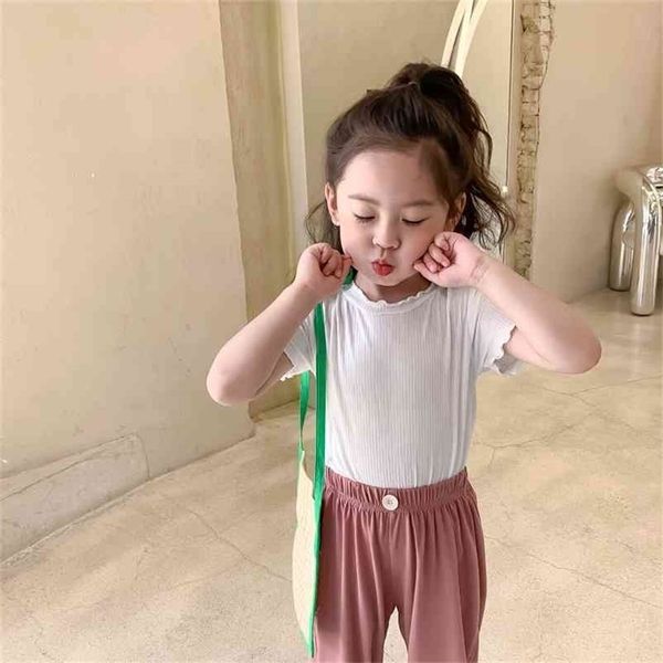 

summer arrival girls fashion t shirt kids cotton ops korean design 210528, Blue