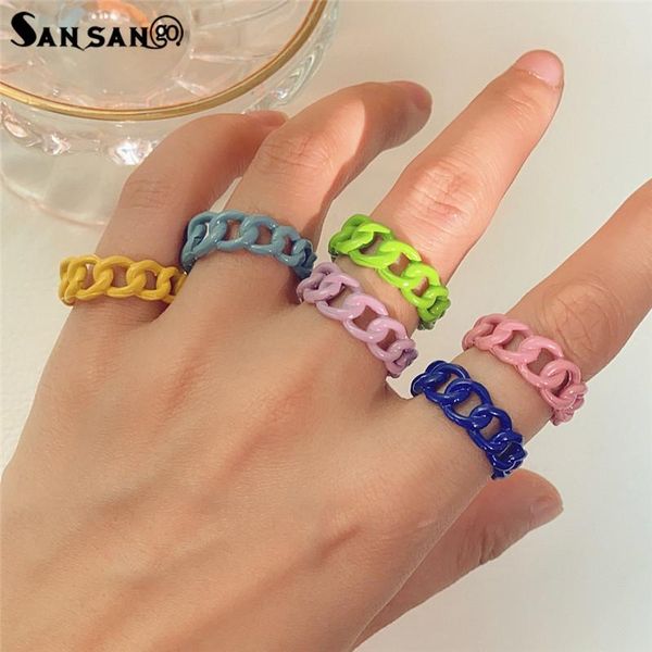

cluster rings fashion colorful color chain face open for women punk hip hop adjustable ring jewelry gift, Golden;silver
