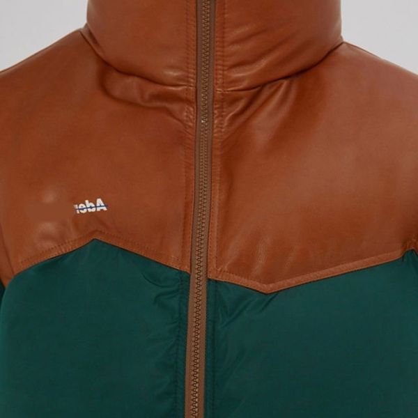 

ader fashion brand green double layer puff splicing stand collar bread down couple jacket, Black
