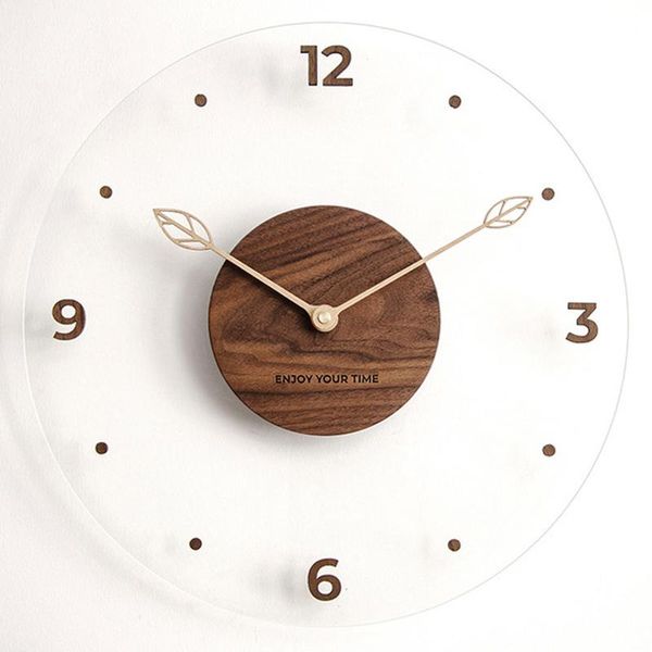 

wall clocks 14 inch nordic solid wood clock modern design acrylic 3d stickers kitchen creative watch home decor silent