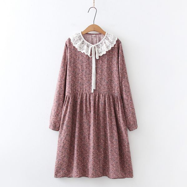 

casual dresses lamtrip unique lolita lace collar cotton retro floral print long sleeve bow sash mori girl 2021 summer m7yd, Black;gray