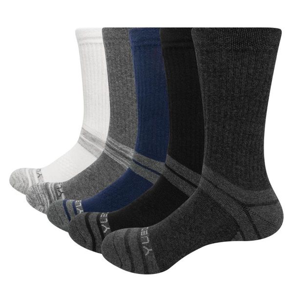

men's socks yuedge brand men cotton breathable cushion winter warm sports hiking crew casual (5 pairs/pack), Black