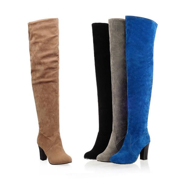 

boots elastic over knee women's suede thick high heels large, Black