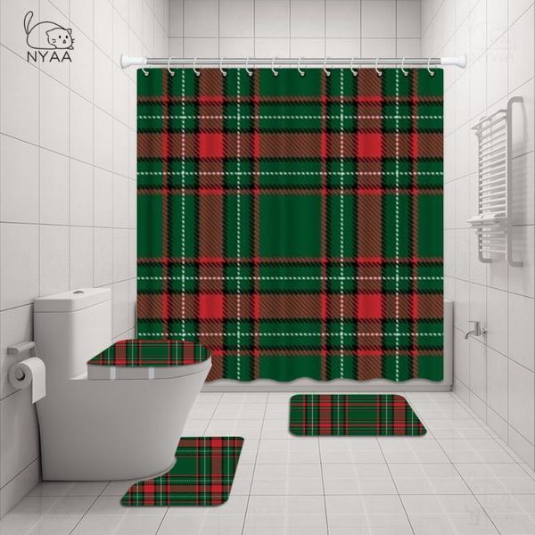 

bath accessory set christmas waterproof shower curtain santa claus mat lid toilet cover polyester/ flannel