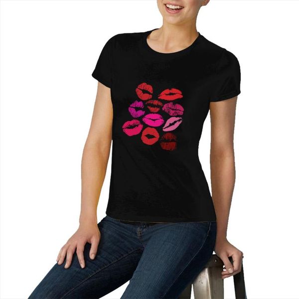 

women's t-shirt 2021 fashion kiss lips print women t shirts cute girls designer tees letters pattern shirt for ladies o neck black t-sh, White