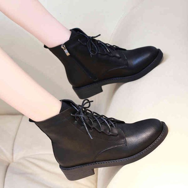 

black short british style flats heel lac eup ankle boots for women shoes