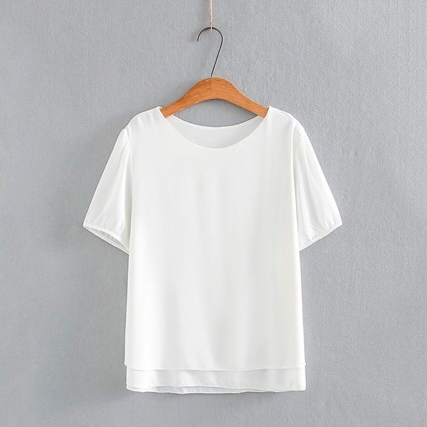 

women's blouses & shirts 2021 fashion brand blouse summer short sleeve chiffon shirt solid o-neck casual plus size loose female top, White
