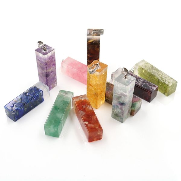 7 Chakra Augen Anhänger Amethyst Anhänger Kristall Kies Quadrat Damen Mode Halskette