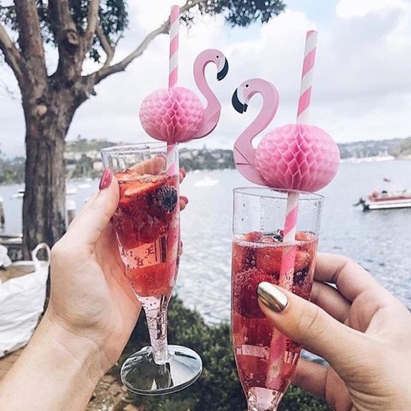 Embalagem para serviço de jantar 25 pçs 3D Flamingo Pink Jungle Paper Beber Canudos Lote Verão Piscina Palha Aniversário Festa de Casamento Decorações Adulto