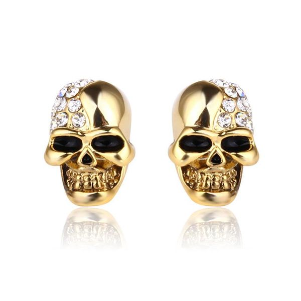 

stud punk earrings men party vintage glossy skull shiny zircon earring ear jewelry for women 2021 mens, Golden;silver