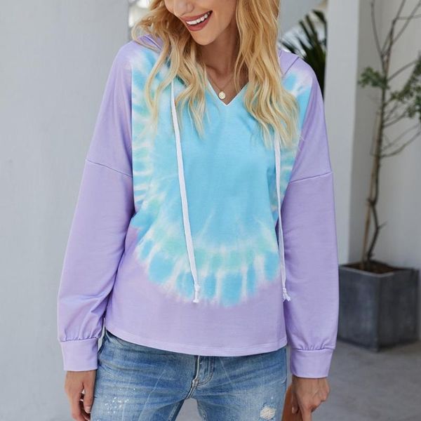 

women's hoodies & sweatshirts tie-dye hooded sweatshirt loose gradient color autumn long-sleeved women clothing casual, Black