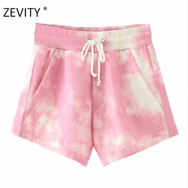 

zevity women tie-dye printing drawstring shorts ladies high waist casual slim shorts chic pantalone cortos p906 210419, White;black