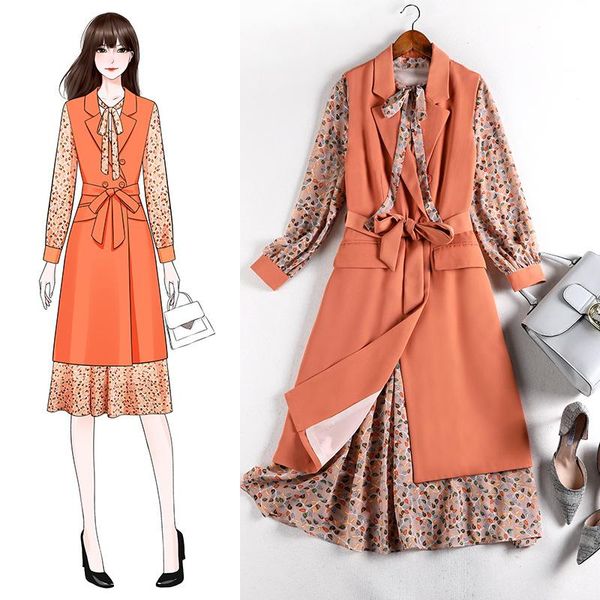 

lanmufang large women's chiffon dress suit two piece pants, White