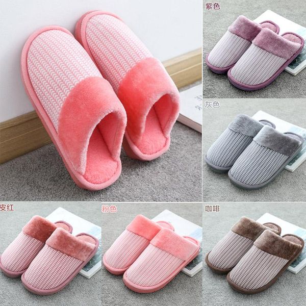 

slippers 2021 winter women's home couple flat warm plush shoes woman soft indoor cover heel female cotton women footwear, Black