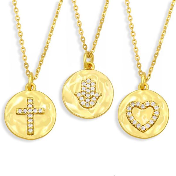 

pendant necklaces eyika brass cz hamsa fatima hand necklace for women polished small coin evil eye cross heart colar jewelry, Silver