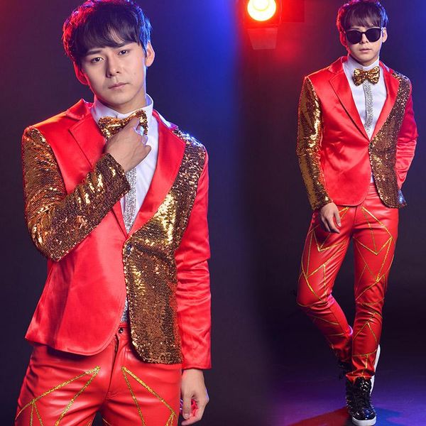 

men's suits & blazers men for wedding with pants night bar sequin costume male singer host stage performance colorful suit 2 piece, White;black