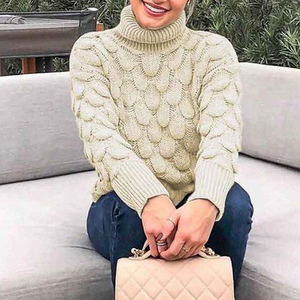 

women's sweaters fish scale knitted sweater high-neck warm solid color autumn and winter pullover, White;black
