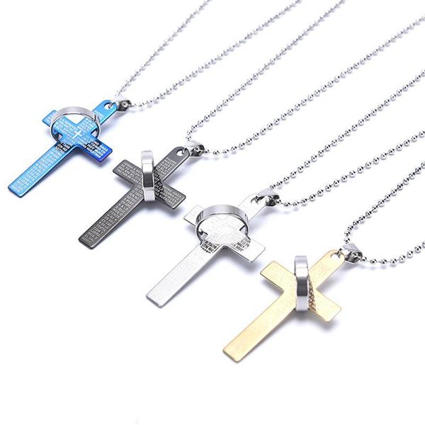 

chains ring cross alloy pendant necklace men women couples jewelry, Silver