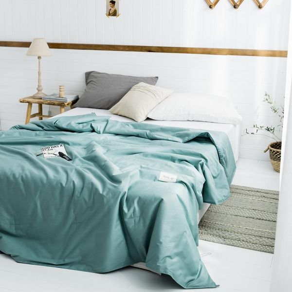 

skin-friendly cotton summer quilt simple solid color air-conditioning for adults lightweight sleeping cover blanket comforters & sets