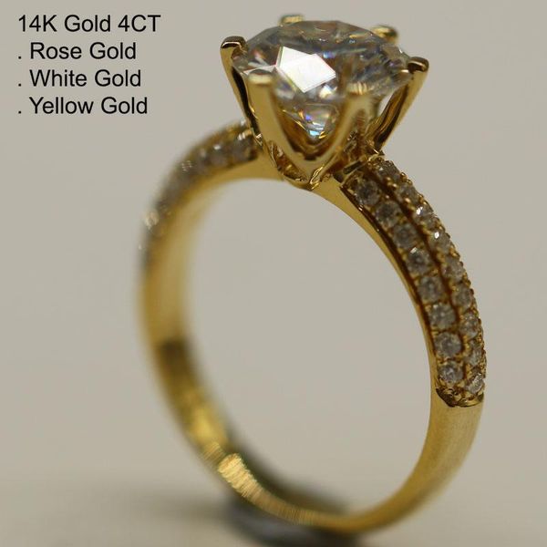 

yellow gold 4 moissanite diamond ring women round luxury classic trendy wedding party engagement anniversary cluster rings, Golden;silver