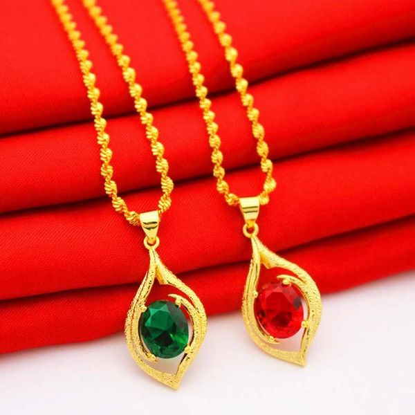 

24k gold filled pendant necklace for women / girls jewelry,pure color red stone pendants & necklaces, wedding jewelry chains, Silver