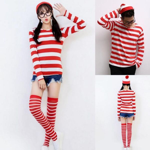 

women's two piece pants 3/4 pcs/set casual xmas t-shirt set red striped print bright color comfortable christmas theme hat glasses, White