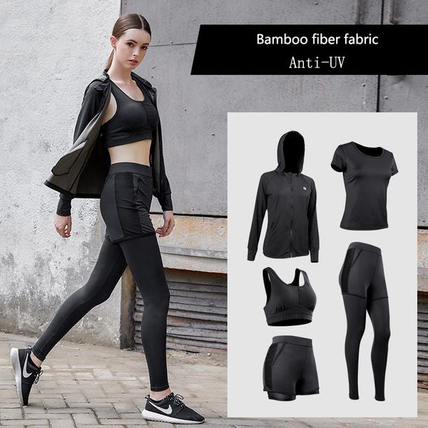 

simpold summer sports women sets bamboo fiber fabric breathable running yoga suits anti-ultraviolet rays work out clohtes t590 gym clothing, White;black