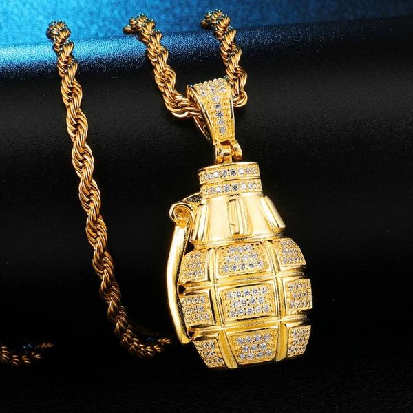 

pendant necklaces hip hop iced out bling grenade shape zircon necklace fashion jewelry party punk gifts for men, Silver
