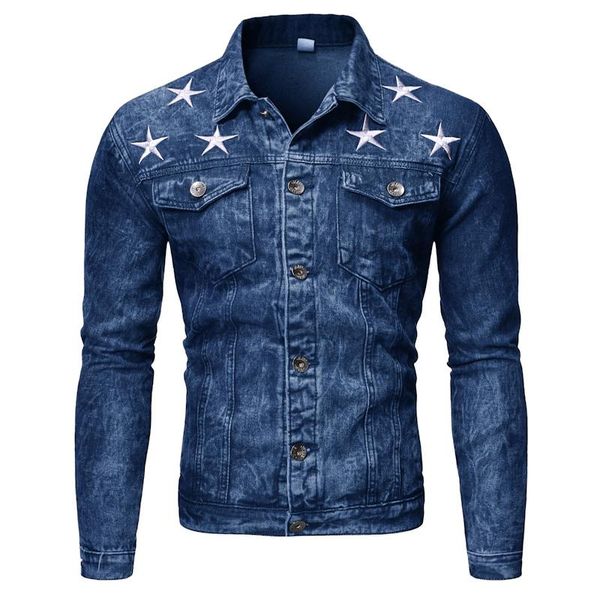 

men's casual wash denim jacket with floral print pocket decoration jackets, Black;brown