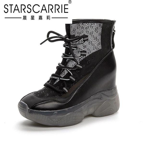 

summer lace up net shoes women's breathable face raised sandals korean fashion casual small, Black