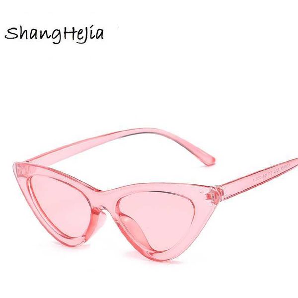 

luxury designer sunglasses cute retro cat eye sunglasses women small black transparent pink triangle vintage sun glasses red female uv400, White;black