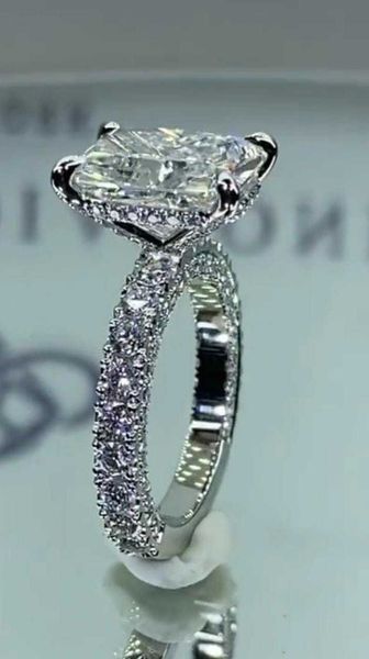 

white gold us ring size 4.75 ef color radiant cut 6x8mm 2ct 3/4 eternity band pave setting 2mm width 1.5mm thickness cluster rings, Golden;silver