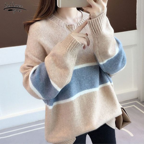 

autumn and winter women's plus size sweater fashion korean-style loose college-style all-match 11623 210521, White;black