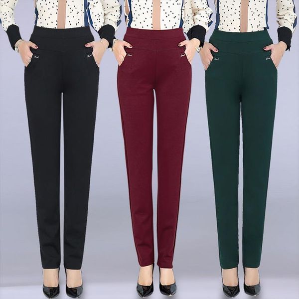 

autumn trousers high waist elasticity womens pant straight winter plus velvet casual size 6xl middle aged female, Black;white
