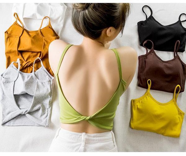 

camisoles & tanks women vest crop leeveless beach sports tank bodycon party backless spaghetti straps clubwear, Black;white